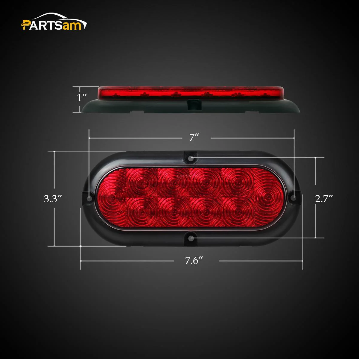 2PCS 6inch Oval Chrome Trailer Truck Red 10 LED Surface Mount Stop Turn Tail Lights - Image 4