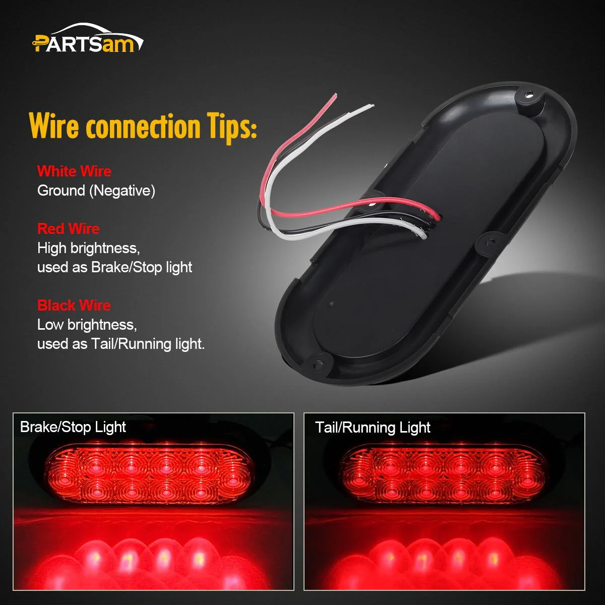 2PCS 6inch Oval Chrome Trailer Truck Red 10 LED Surface Mount Stop Turn Tail Lights - Image 5