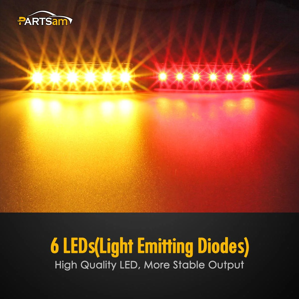 Partsam 10Pcs 3.8 Inch Smoked Thin line Trailer Led Side Marker Clearance Lights 6 LED Surface Mount Amber/Red Trailer marker lights, Led marker lights for trucks, Truck cab marker lights, RV marker light - Image 3