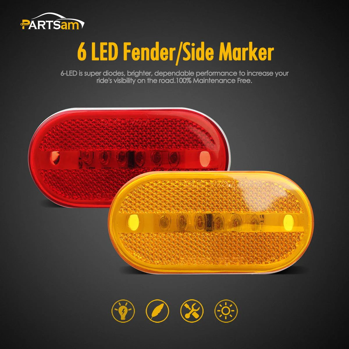 Partsam 10Pcs 4 Inch Trailer Rectangular Led Side Marker Clearance Lights Lamp 6 Diodes w/Reflex Lens, Sealed 2x4 Reflective Rectangle Led Marker Lights Surface Mount for Truck Lorry Van Camper 12V - Image 5