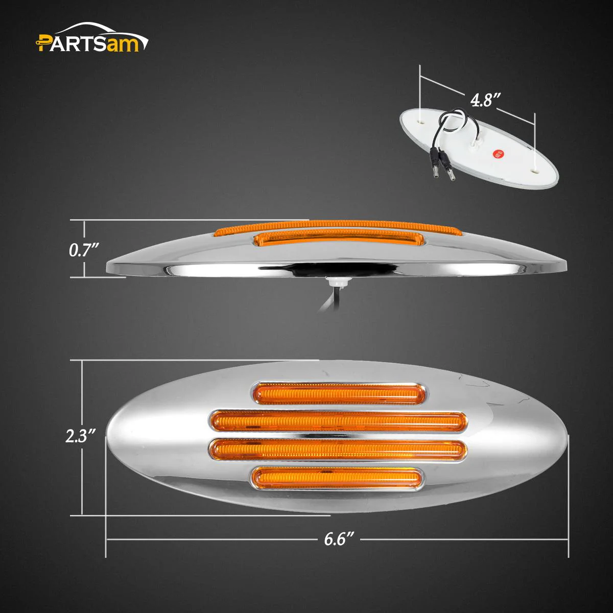 Partsam 10Pcs 6-3/5 Inch Flat-line Oval Stealth Led Side Marker Lights Amber 18 Diodes Sealed w Bullet Plug Flush Mount Waterproof Led Front Fender Marker Lights Panel Lights 12V - Image 4
