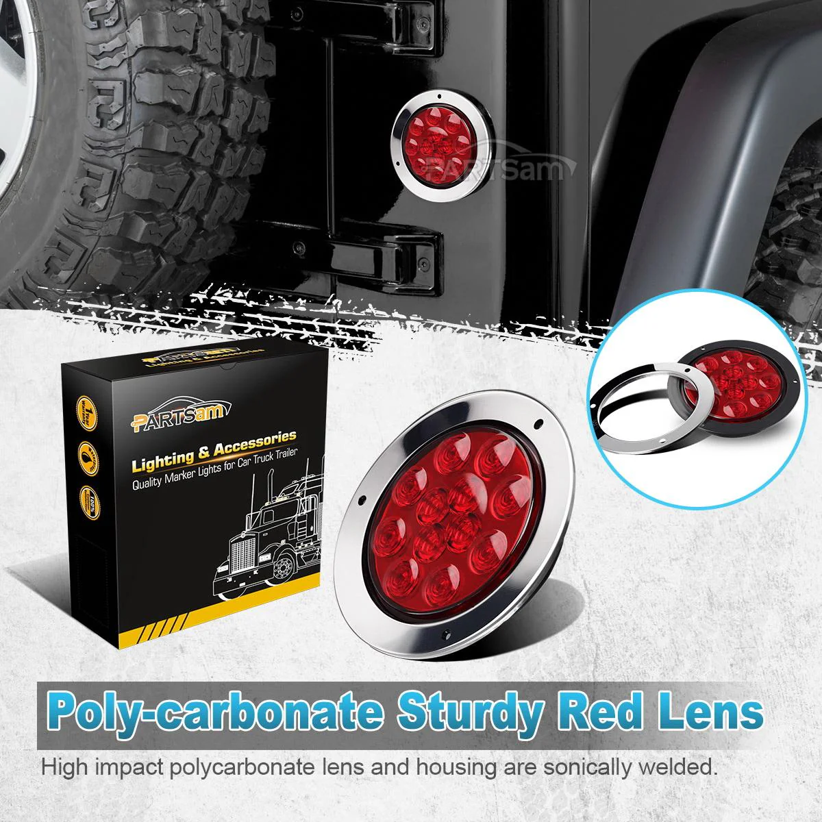 Partsam 10Pcs Red 4inch Inch Round LED Trailer Tail Lights 12LED Flange Mount Stainless Steel Chrome Bezel Waterproof Stop Turn Tail Brake Lights Replacement for Trucks RV 12V - Image 7
