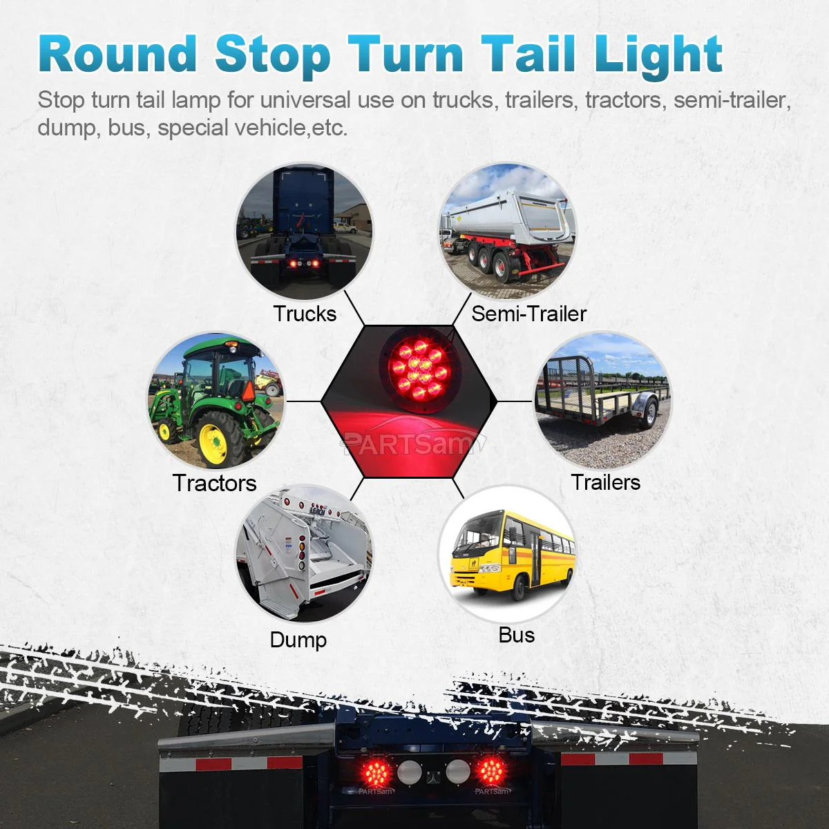 Partsam 10Pcs Red 4inch Inch Round LED Trailer Tail Lights 12LED Flange Mount Stainless Steel Chrome Bezel Waterproof Stop Turn Tail Brake Lights Replacement for Trucks RV 12V - Image 9