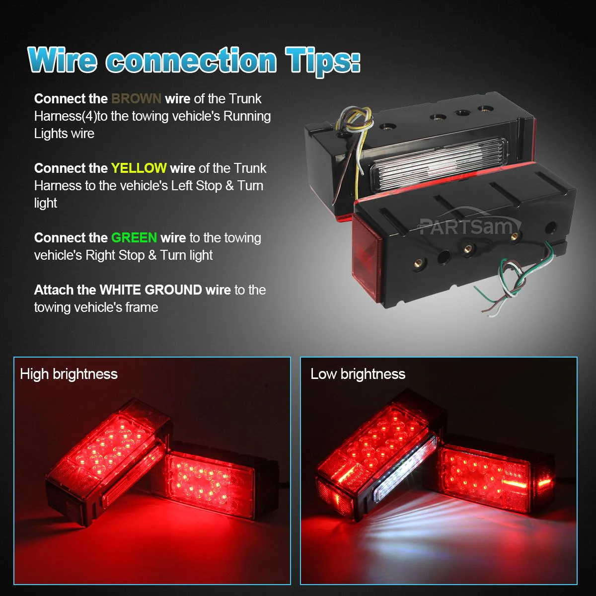 Partsam 12V LED Submersible Low Profile Rectangular Trailer Lights, Waterproof LED Combination Trailer Tail Light Kit Stop Brake License Plate Turn Running Lights Sealed for Boat Trailer Lights Truck - Image 6