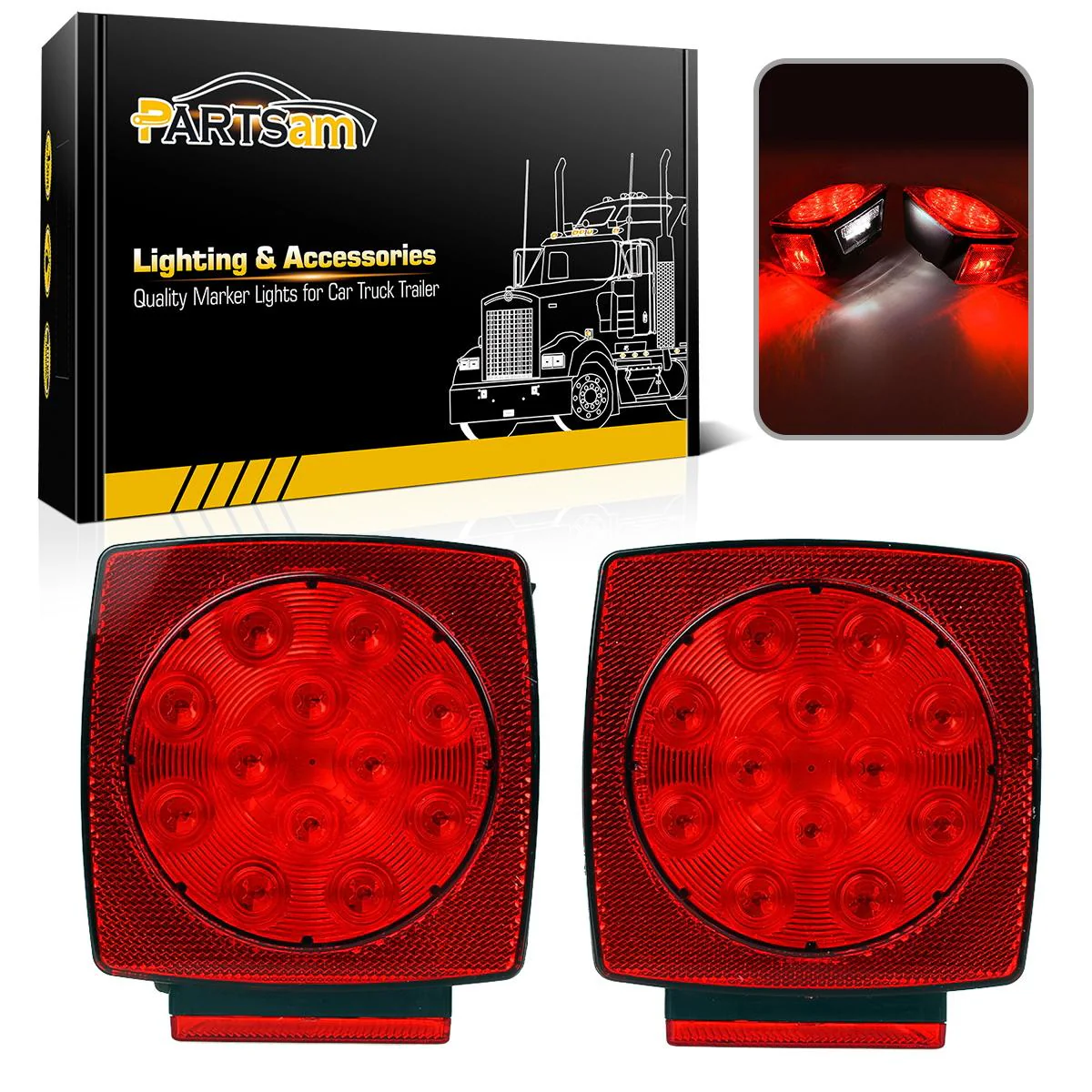 Partsam 12V Waterproof Square Led Trailer Light,Red LED Stop Turn Tail License Brake Running Light Lamp for Trailers Under 80inch Boat Trailer Truck Marine Camper RV Snowmobile,IP68,DOT Compliant - Image 3