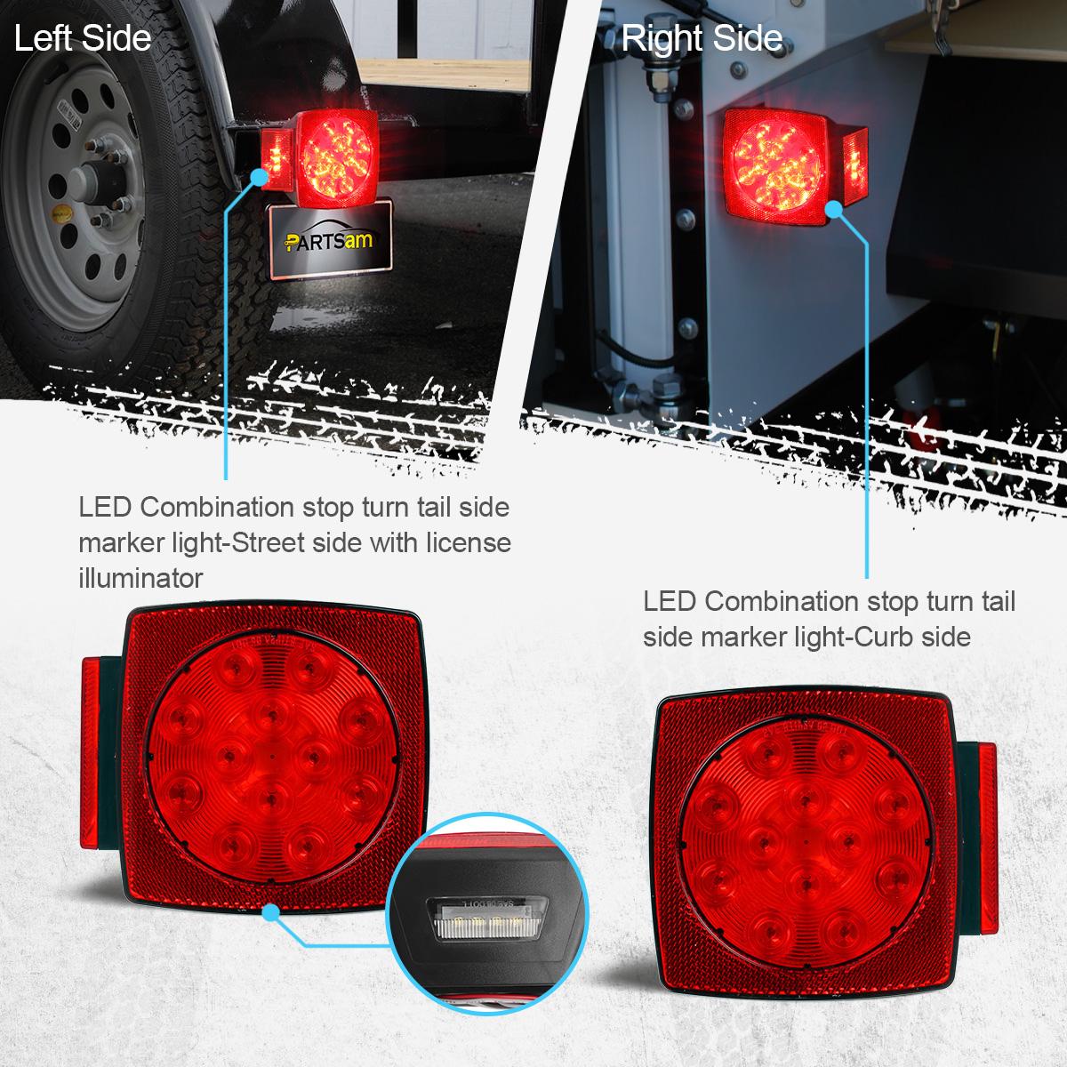 Partsam 12V Waterproof Square Led Trailer Light,Red LED Stop Turn Tail License Brake Running Light Lamp for Trailers Under 80inch Boat Trailer Truck Marine Camper RV Snowmobile,IP68,DOT Compliant - Image 6