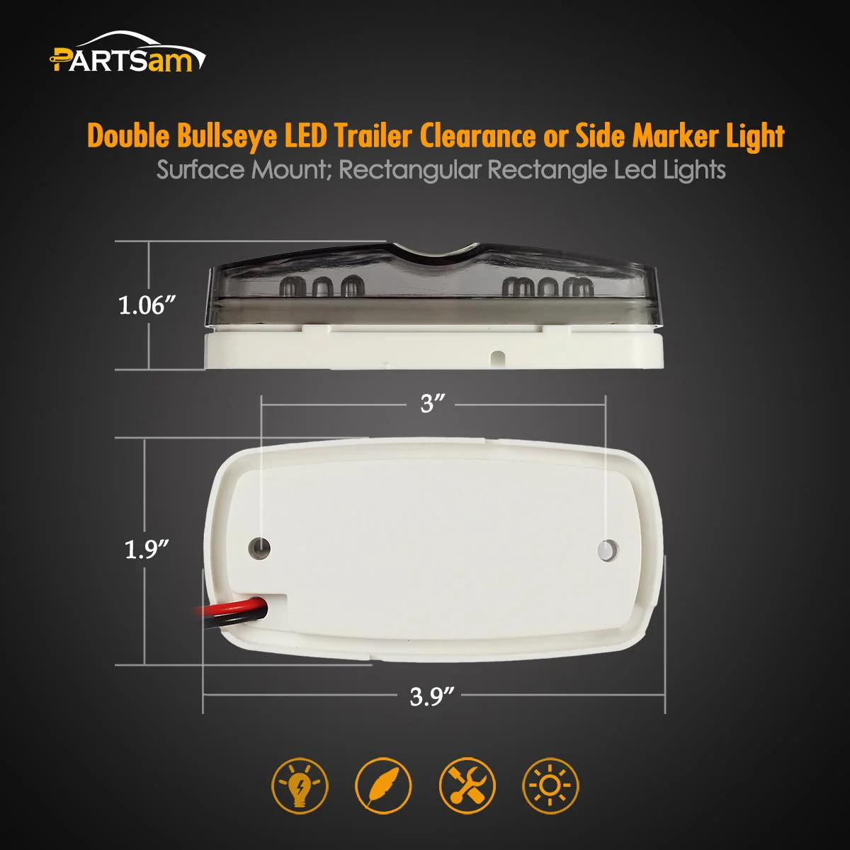 Partsam 14x Red/Amber Double Bullseye led Marker Light Side Marker Clearance Light Smoke Lens, Tiger Eye / Double Bubble LED Marker Lights, 4" Rectangular Rectangle Led Truck Trailer RV Camper Light - Image 5