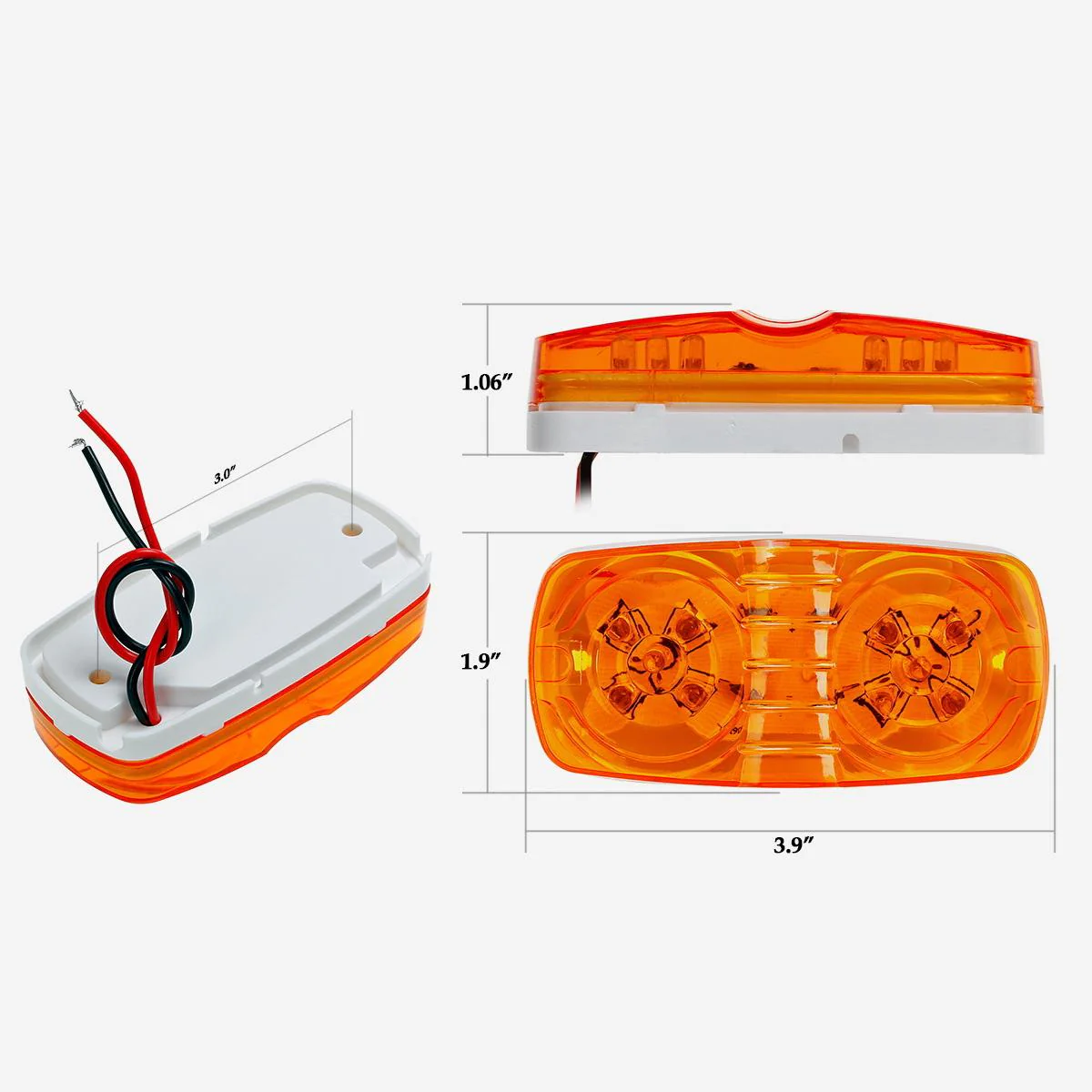 Partsam 14x Trailer Marker LED Light Double Bullseye 10 Diodes Clearance Light Red/Amber, 4x2 Tiger Eye / Double Bubble 12V Rectangular LED Side Marker Light Indicators Surface Mount RV Camper Trucks - Image 6