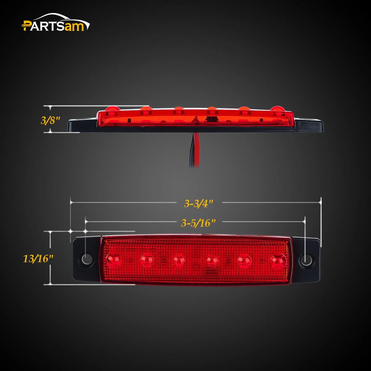 Partsam 20x 3.8" Amber/Red Clearance lights Truck Trailer RV Lorry Van Side Marker Indicators Decorative, Thin Line 3.8" 6 LED Amber Trailer Marker Lights Parking Turn Signal Lights - Image 9