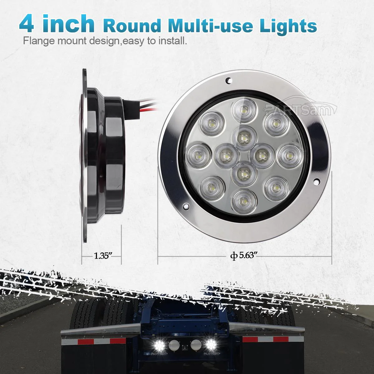 Partsam 2PCS 12 LED White 4inch Round Backup Reverse Lights Marker w/ Stainless Rings Sealed - Image 11