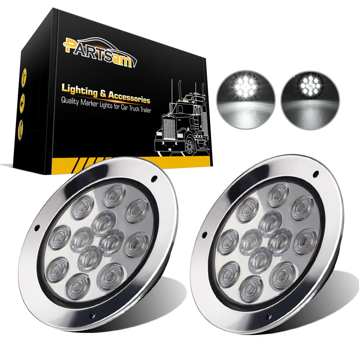 Partsam 2PCS 12 LED White 4inch Round Backup Reverse Lights Marker w/ Stainless Rings Sealed - Image 3