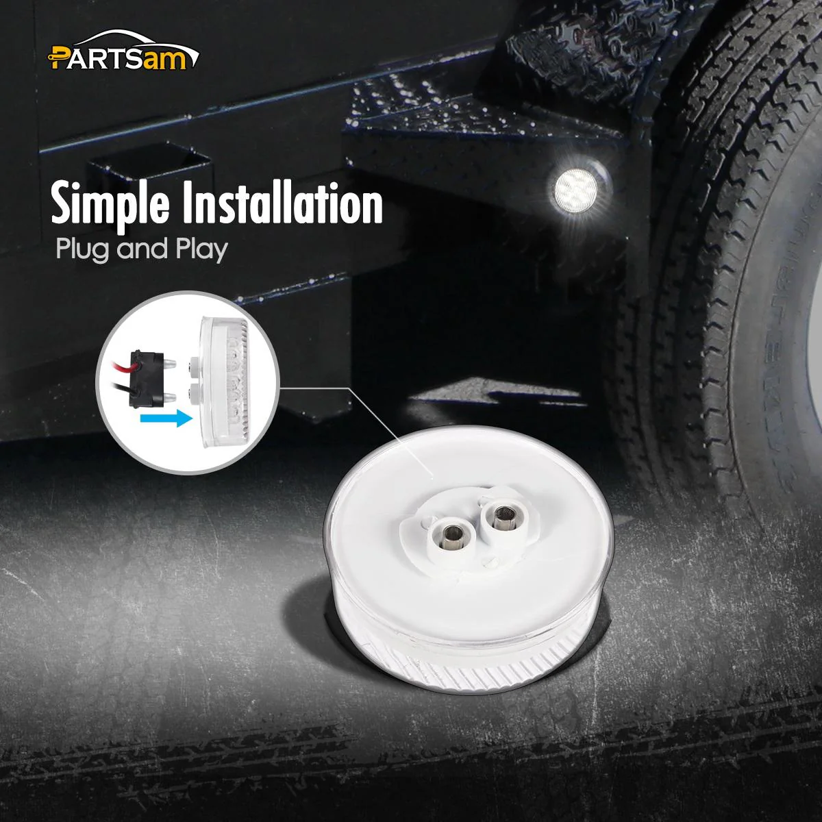 Partsam 2Pcs 2.5 Inch Round White Led Side Marker and Clearance Lights Reverse Backup Lights 13 Diodes Grommets/Pigtails Waterproof 2.5 Inch Round White Interior Courtesy Light Auxiliary Utility Light - Image 4