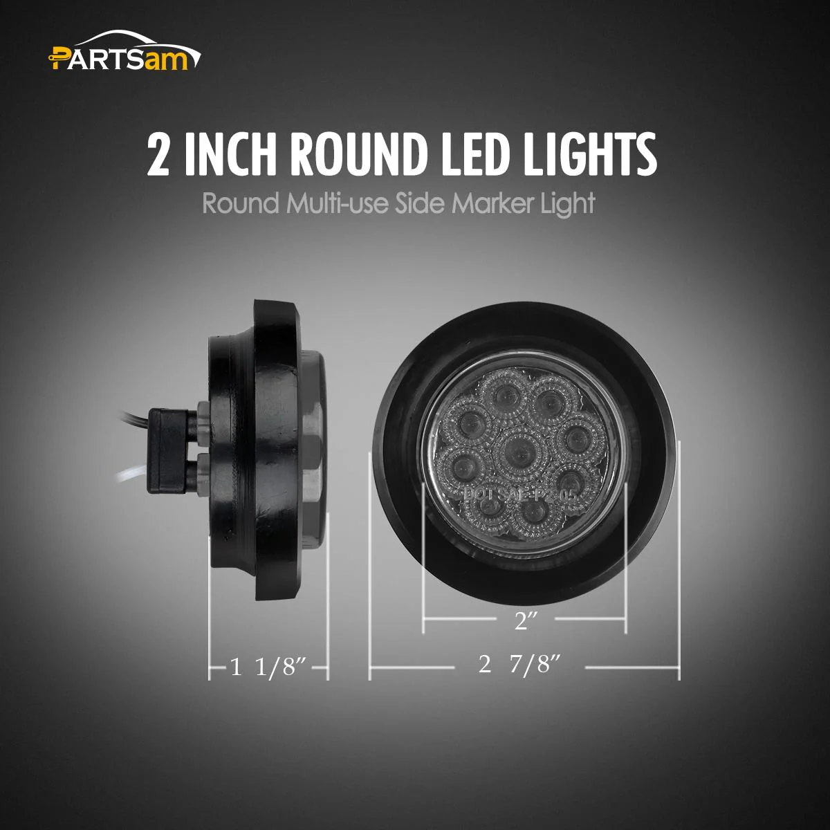 Partsam 2Pcs 2 Inch Round Amber Led Side Marker and Clearance Lights 9 Diodes Smoke Lens w Reflectors Trailer Truck Lights Submersible 12V Grommets Pigtails, Sealed 2 Round Led Marker Trailer Lights - Image 5