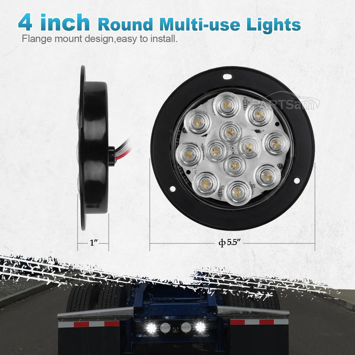 Partsam 2PCS 4inch Waterproof Backup Reverse Light Flange Mount 12 LED Truck Trailer RV White - Image 11