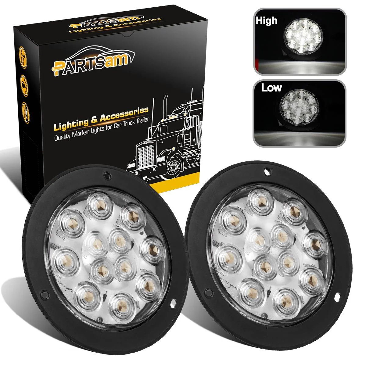Partsam 2PCS 4inch Waterproof Backup Reverse Light Flange Mount 12 LED Truck Trailer RV White - Image 3
