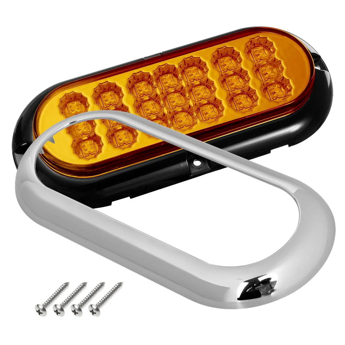 Partsam 2Pcs 6-1/2inch Oval Amber Led Trailer Lights 21 LED Flange Mount w Reflectors Turn Signal Park Side Marker LED Light for Truck Trailer Trail Bus 12V LED Trailer Parking Light w Chrome Bezels - Image 4