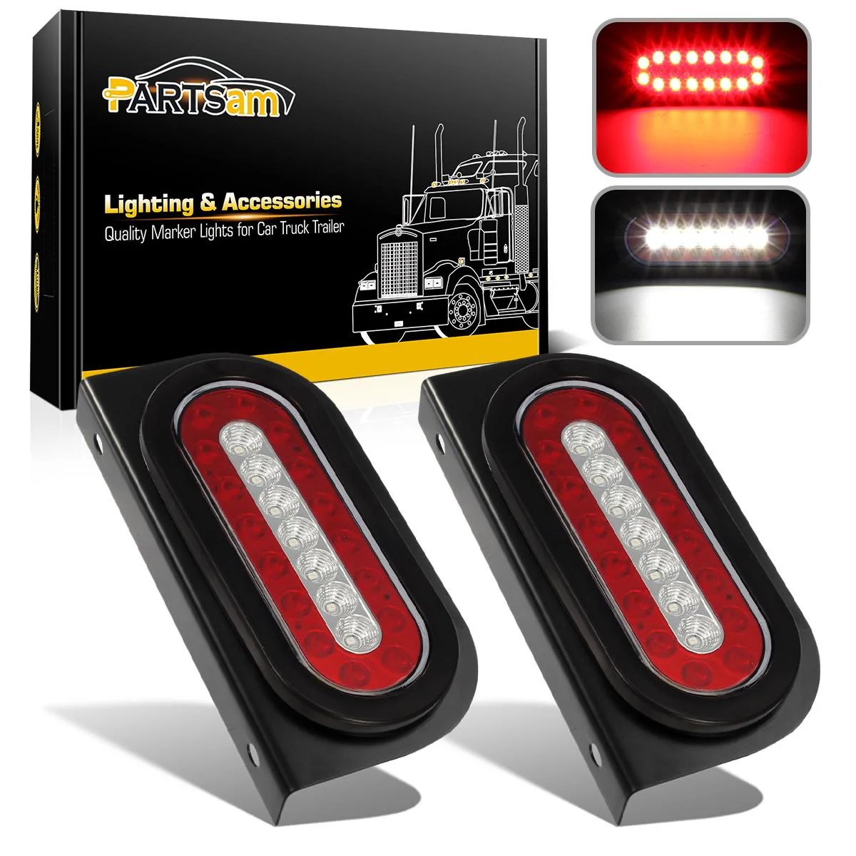 Partsam 2Pcs 6 Inch Oval Led Trailer Tail Lights Red/White 23LED Grommet Mount w Mounting Brackets Waterproof Truck Trailer RV Oval Led Stop Turn Tail Brake Backup Reverse Marker Lights Sealed 12V - Image 3