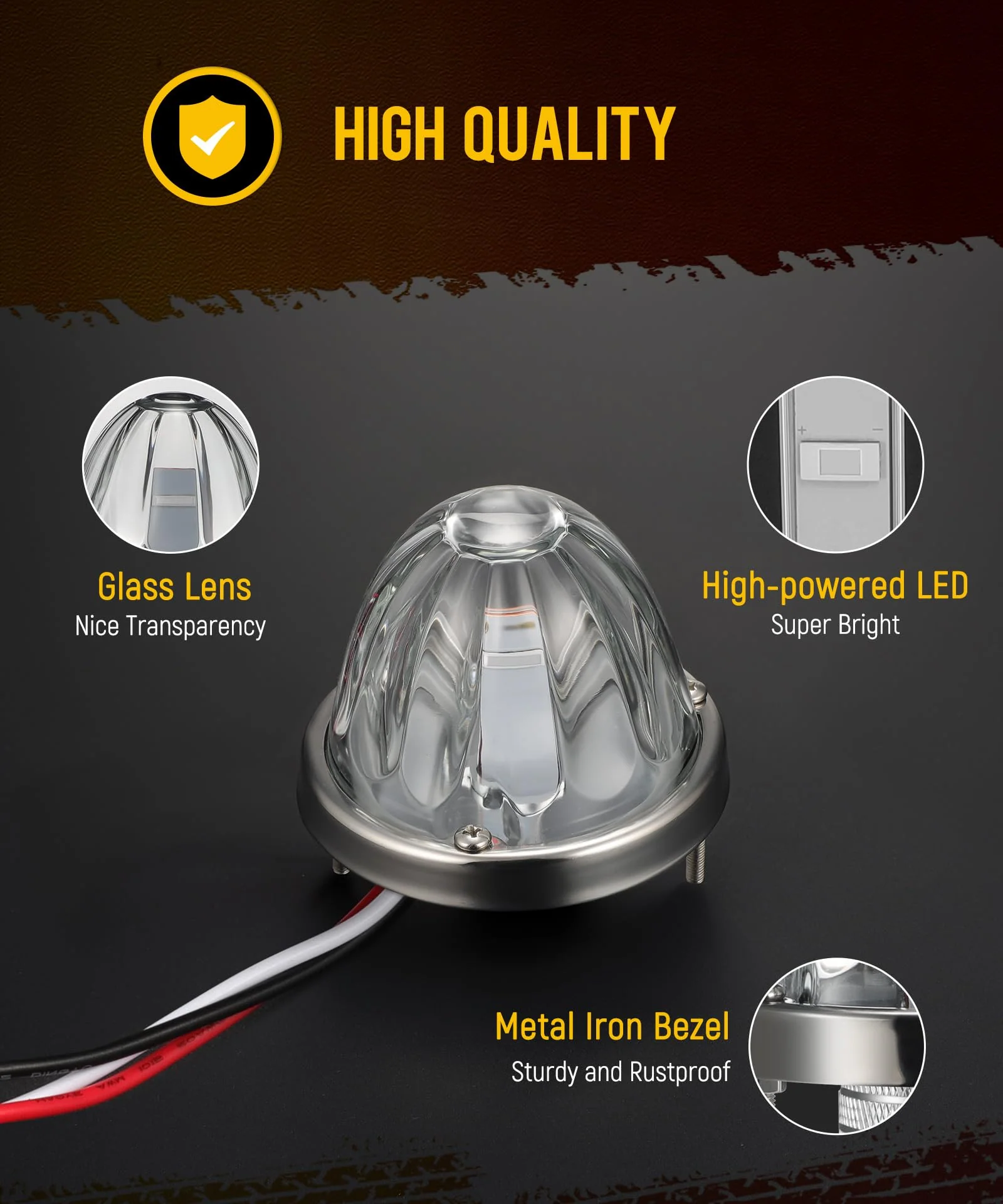 Partsam 2Pcs Glass Watermelon Lights Clear Lens Blue LED Side Marker Clearance Lights with Bezel Replacement for Kenworth Peterbilt Freightliner Trucks - Image 3