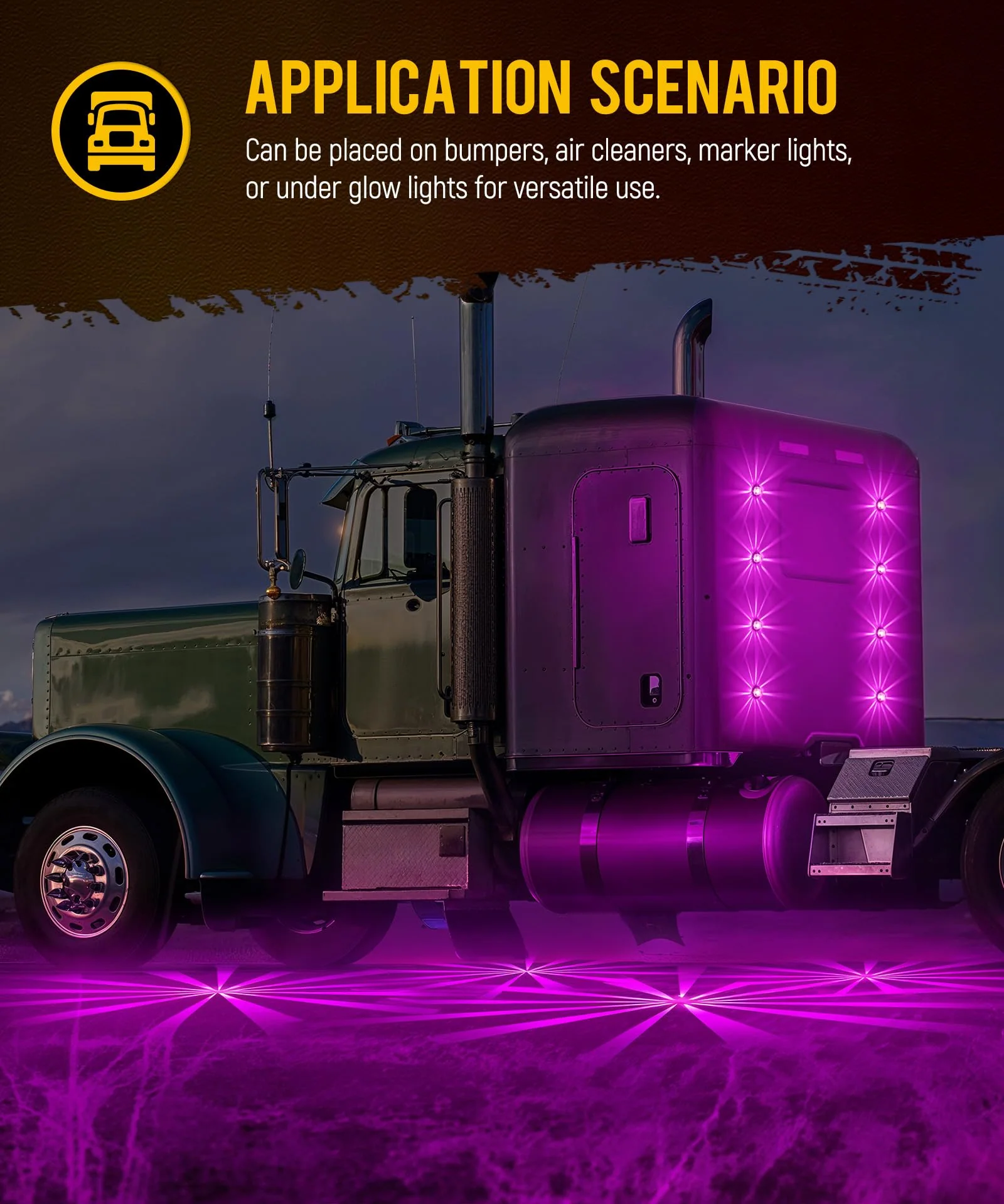 Partsam 2Pcs Glass Watermelon Lights Clear Lens Light Purple LED Side Marker Clearance Lights with Bezel Replacement for Kenworth Peterbilt Freightliner Trucks - Image 7