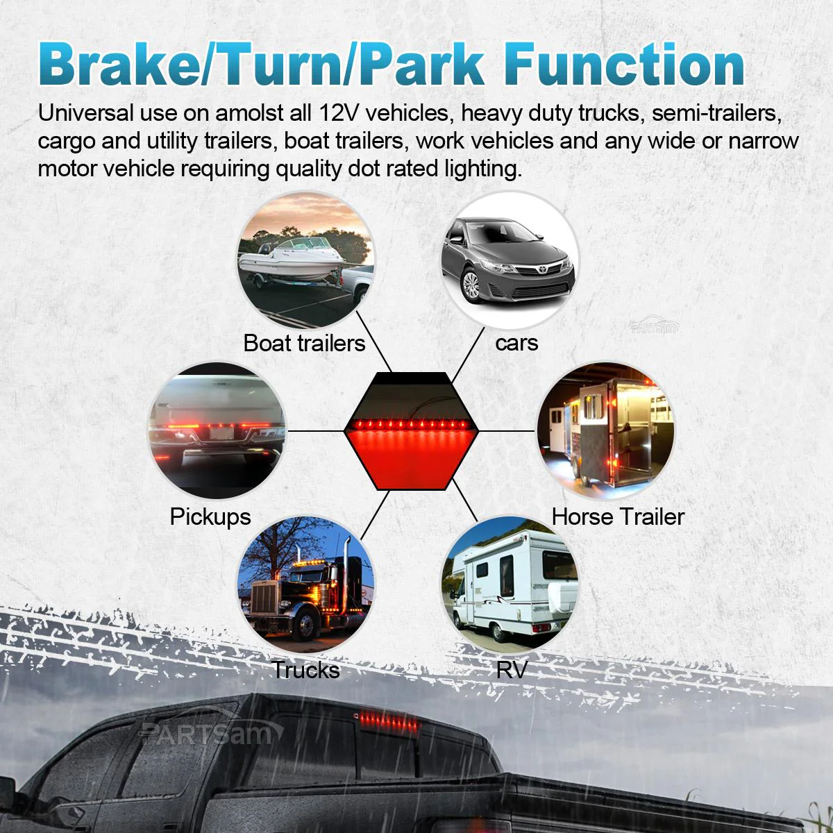 Partsam 2PCS Red 15inch 11 LED Trailer Light Bar Sealed Stop Turn Tail Park Third 3rd Brake Light Truck Trailer Marker ID Bar Waterproof - Image 10