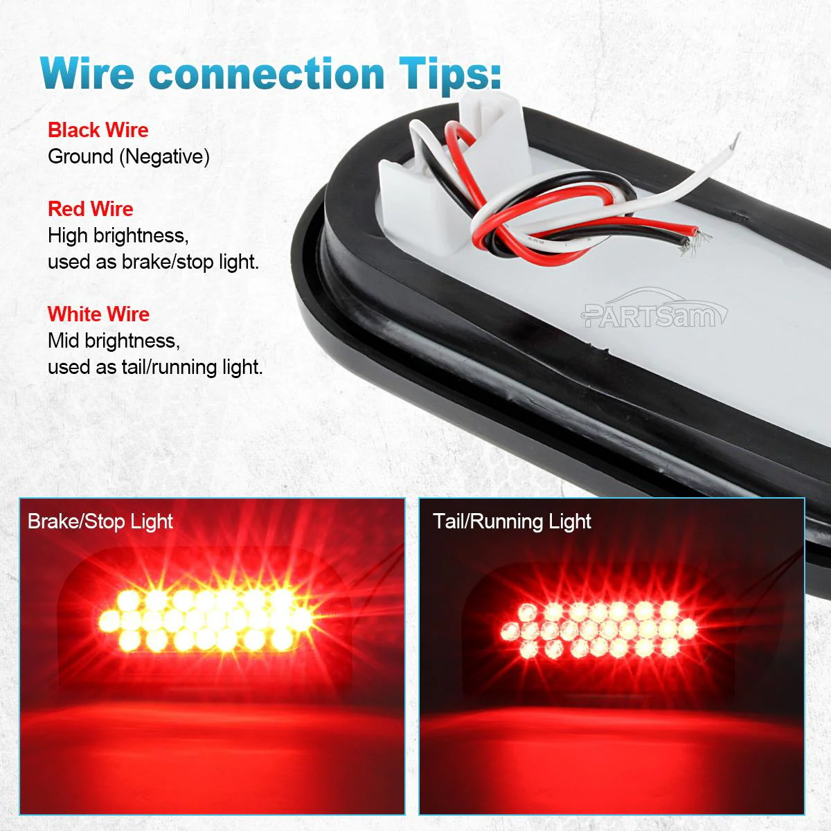 Partsam 2x Oval Brake Stop Tail Turn Sealed Marker Lights Flush Mount 6.3inch Inch 24 LED Truck Trailer Boat Utility Clear Lens Red w/Rubber Grommet Waterproof 12V - Image 12