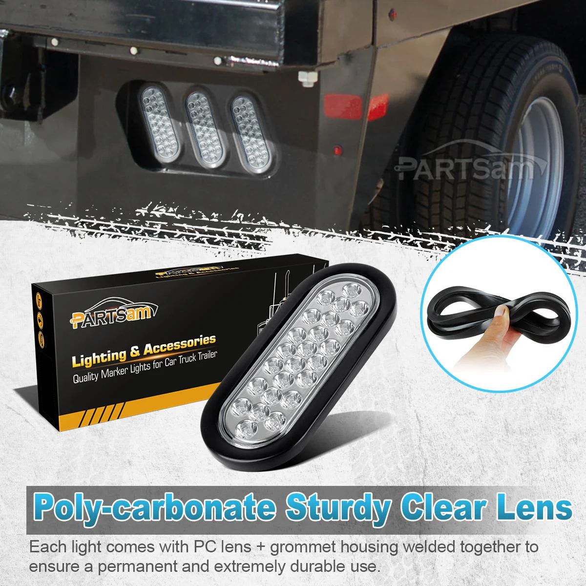 Partsam 2x Oval Brake Stop Tail Turn Sealed Marker Lights Flush Mount 6.3inch Inch 24 LED Truck Trailer Boat Utility Clear Lens Red w/Rubber Grommet Waterproof 12V - Image 8