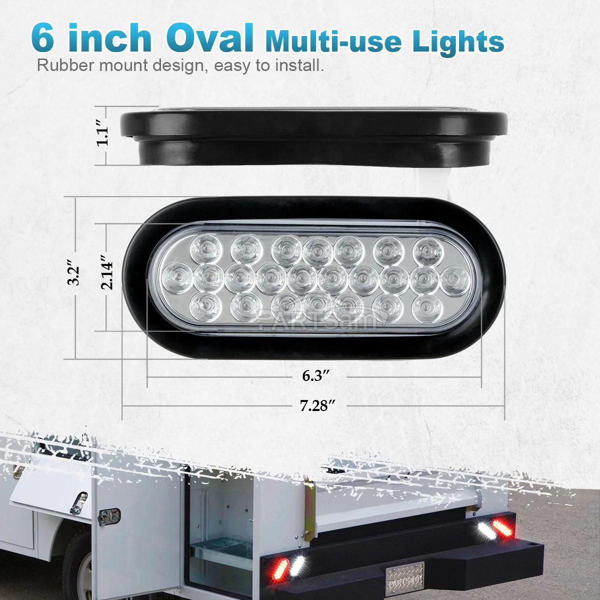 Partsam 2x Oval Clear Lens White Stop Turn Tail Backup Reverse Fog Lights Lamps Rubber Flush Mount 6inch 24 LED for Truck Trailer Boat RV Waterproof - Image 11