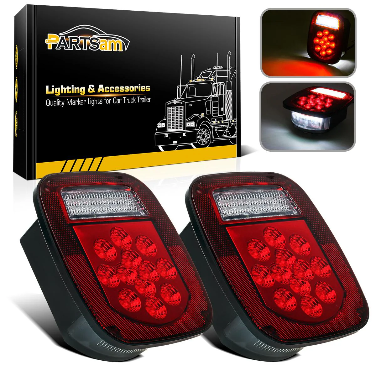Partsam 2x Red/White 39 LED Stop Turn Tail Stud Lights Replacement for Jeep CJ YJ JK Truck Trailer Boat RV, Hardwired - Image 3