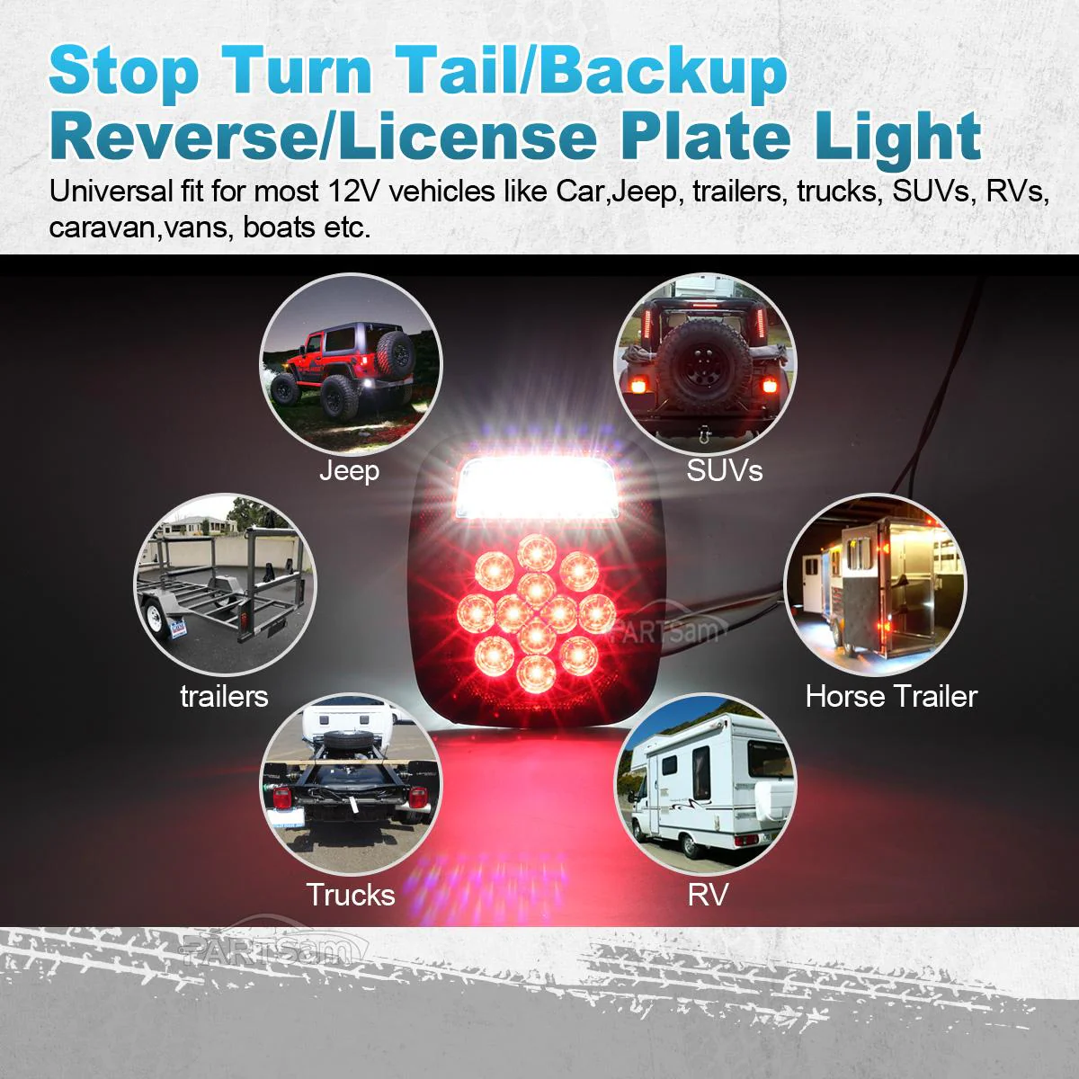 Partsam 2x Red/White 39 LED Stop Turn Tail Stud Lights Replacement for Jeep CJ YJ JK Truck Trailer Boat RV, Hardwired - Image 9