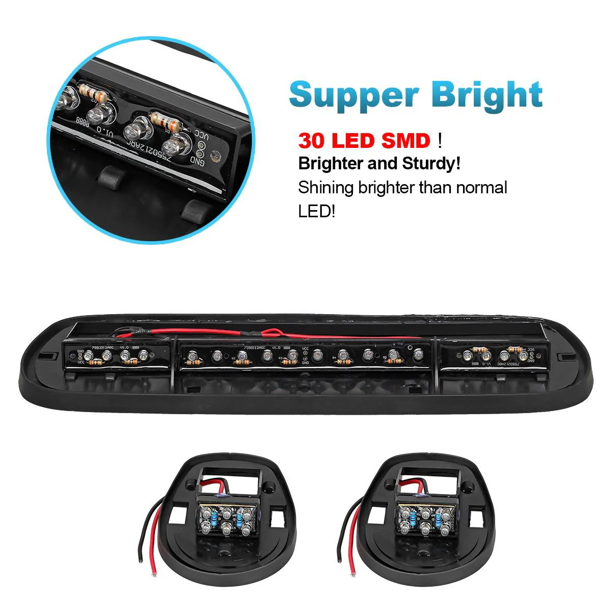 Partsam 3PCS 30LED Cab Marker Roof Running Lights Assembly Compatible with Silverado/ Sierra 1500 1500HD 2500 2500HD 3500 2002-2007 Trucks Lights + Wiring Pack - Image 6