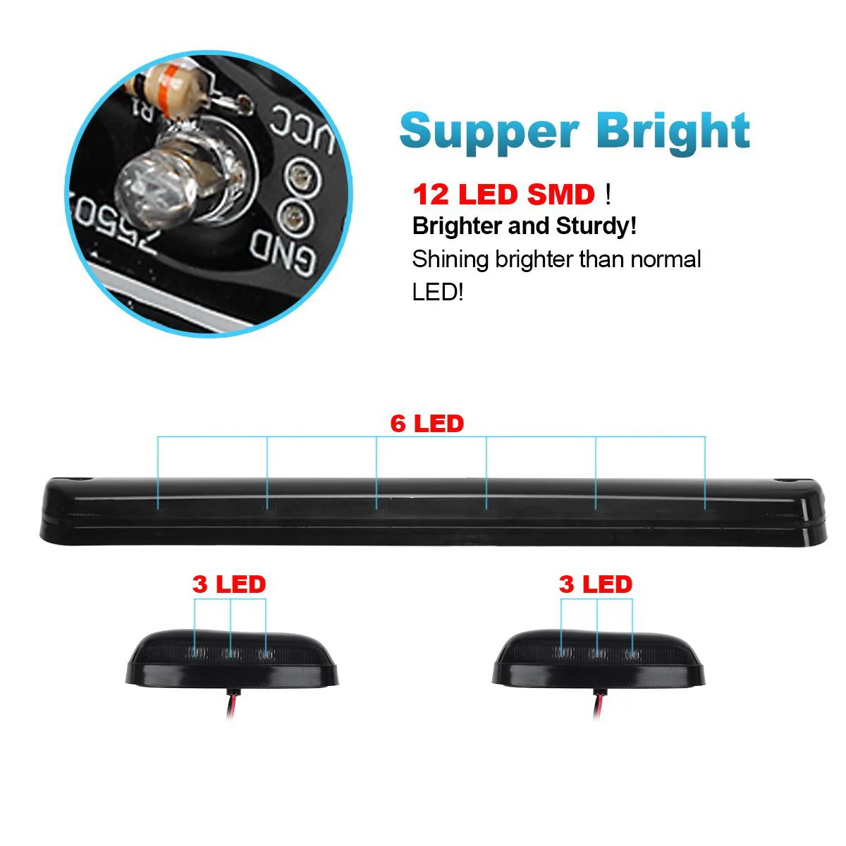 Partsam 3X Smoke Cab Light Amber 12LED Cab Marker Top Roof Running Light Assembly + Wire Harness Compatible with Silverado/ Sierra 1500 2500 2500HD 3500 3500HD 2014 2500HD 3500HD 2007-2013 - Image 9