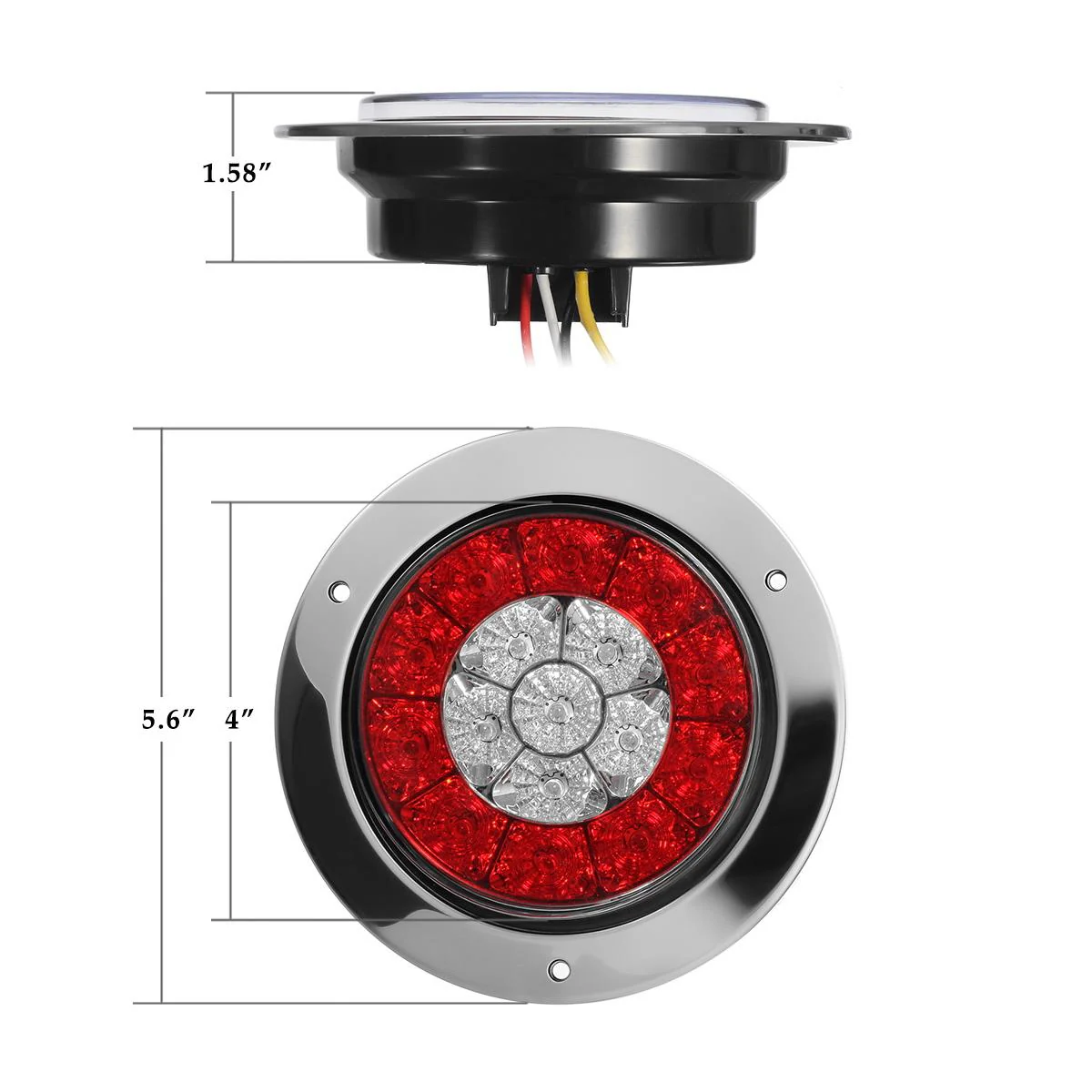 Partsam 4Pcs 4 Inch Round LED Trailer Tail Lights White Red Flange Mount w Reflectors 16 LED DC 12V Sealed Waterproof Stop Brake Tail Running Reverse Backup Lights Lamps for RV Trailer Trucks - Image 10