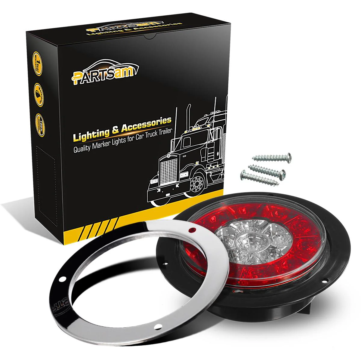 Partsam 4Pcs 4 Inch Round LED Trailer Tail Lights White Red Flange Mount w Reflectors 16 LED DC 12V Sealed Waterproof Stop Brake Tail Running Reverse Backup Lights Lamps for RV Trailer Trucks - Image 5