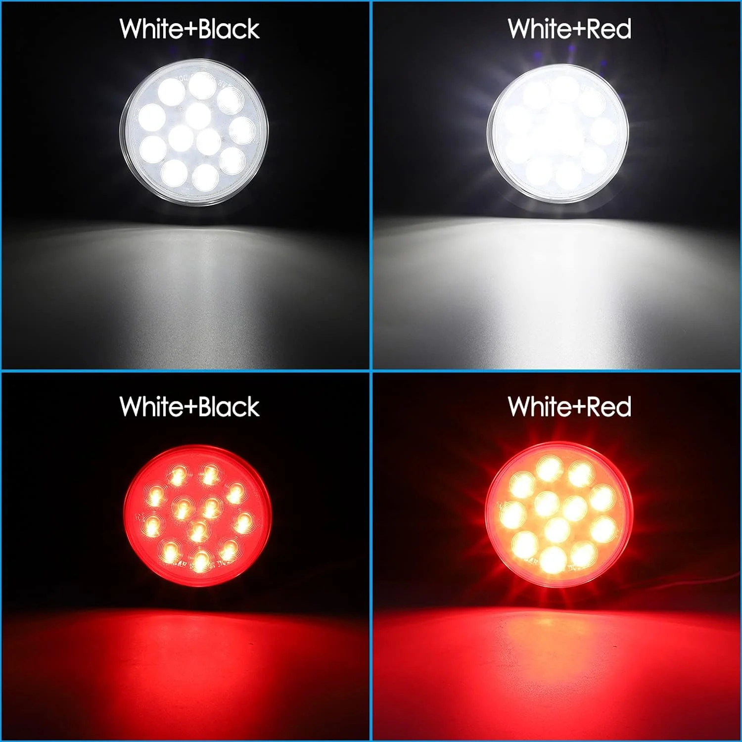 Partsam 4Pcs 4inch Inch Round Led Stop Turn Tail Back-up Reverse Fog Lights 12 LED Include Lights Grommet 3-Prong Wire Pigtails Round LED Trailer Tail Light Kit for Truck Trailer RV( 2 Red + 2 White) - Image 3