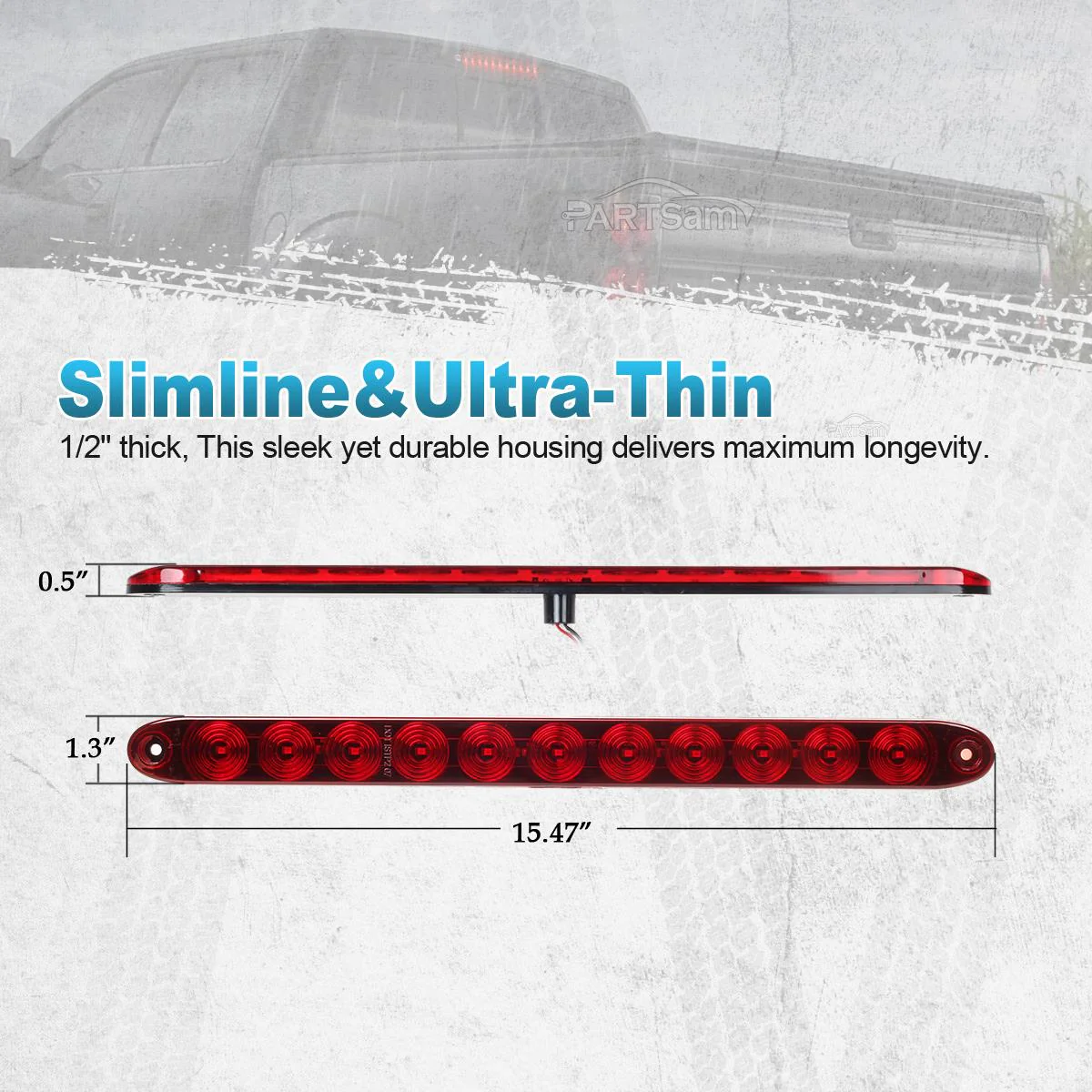 Partsam 4pcs Red 15inch Inch Sealed 11 LED Third Brake Light Bar Stop Turn Signal Tail 3rd Brake Light ID Bar Truck Trailer RV Camper Waterproof - Image 11