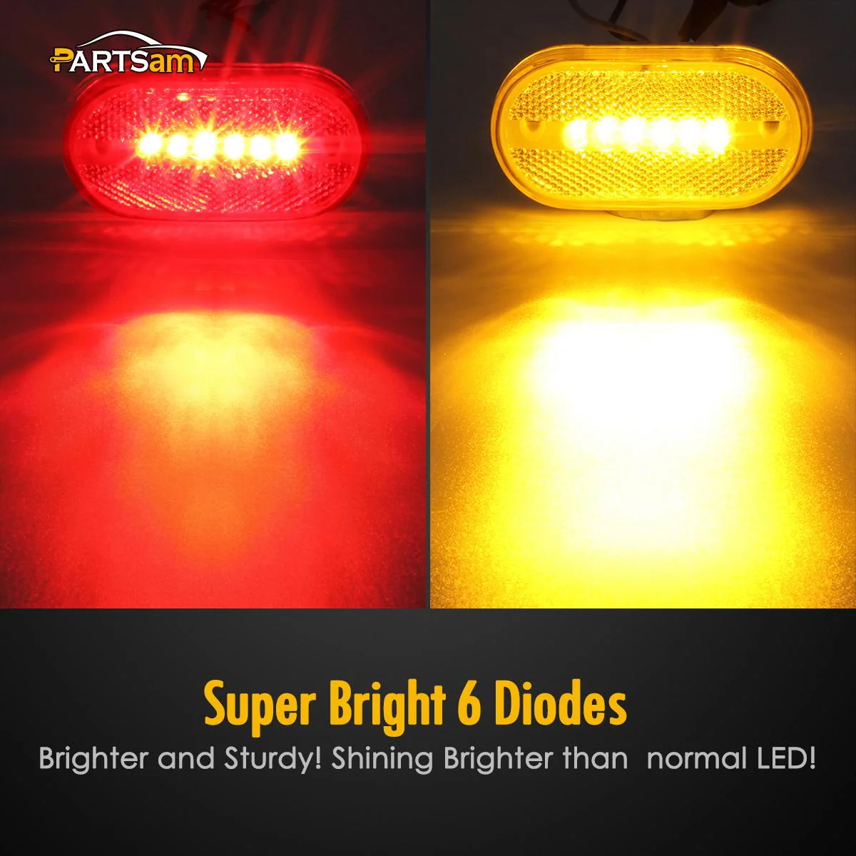Partsam 4x LED Front Rear Side Marker Light Indicator for Boats Truck Trailer Amber & Red, 4 Inch RV Camper Trailer Rectangular Led Marker Clearance Lights with Reflex Lens 6 Diodes Waterproof 12V - Image 8