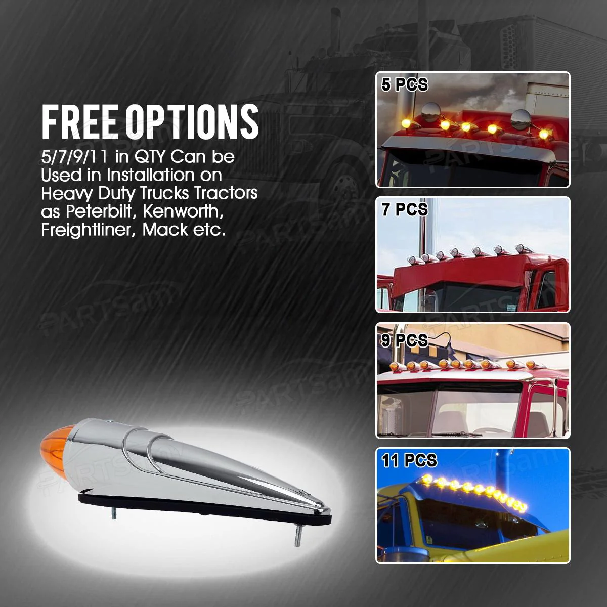 Partsam 5PCS LED Amber Torpedo Cab Marker Roof Running Top Lights - Image 6