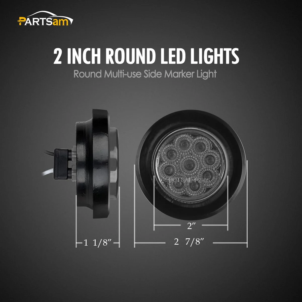Partsam 5Pcs 2 Inch Round Led Marker Lights 9 Red Diodes Smoked w Reflectors Truck Trailer Rv Flush Mount Waterproof 12V 2 Round Red Led Marker Lights Kits with Grommets and Pigtails - Image 4