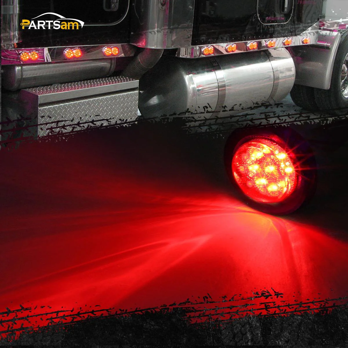 Partsam 5Pcs 2 Inch Round Led Marker Lights 9 Red Diodes Smoked w Reflectors Truck Trailer Rv Flush Mount Waterproof 12V 2 Round Red Led Marker Lights Kits with Grommets and Pigtails - Image 6