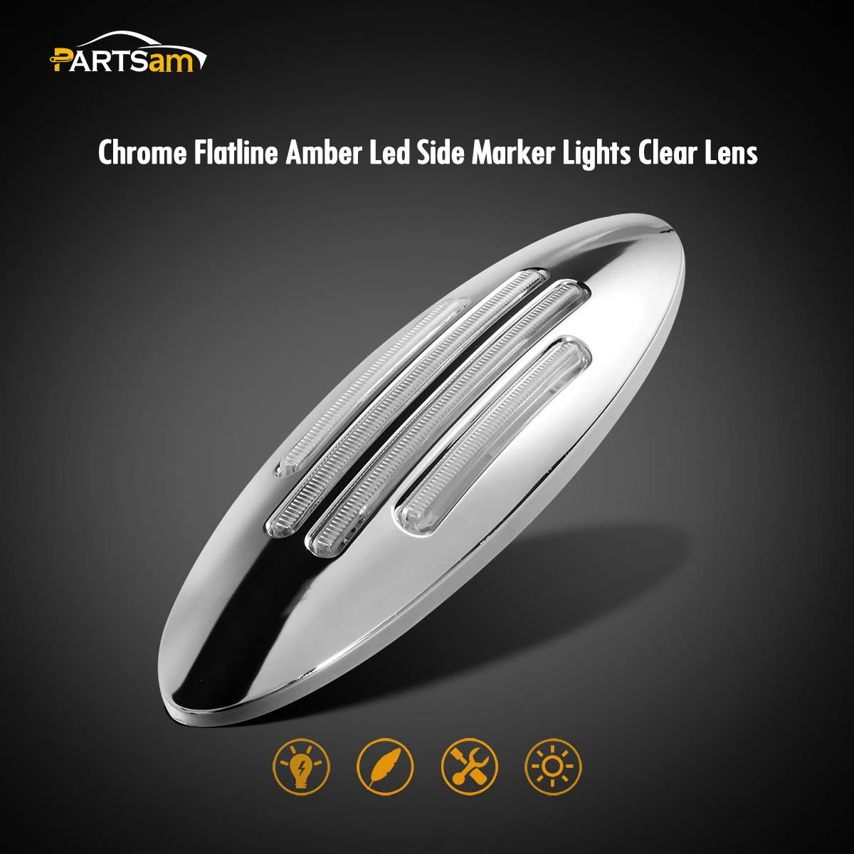 Partsam 5Pcs 6-3/5 Inch Flat-line Amber Oval Trailer Led Marker Lights Clear Lens 18 Diodes Surface Mount w Bullet Plug Connectors Sealed Waterproof Led Front Fender Marker Light Panel - Image 4