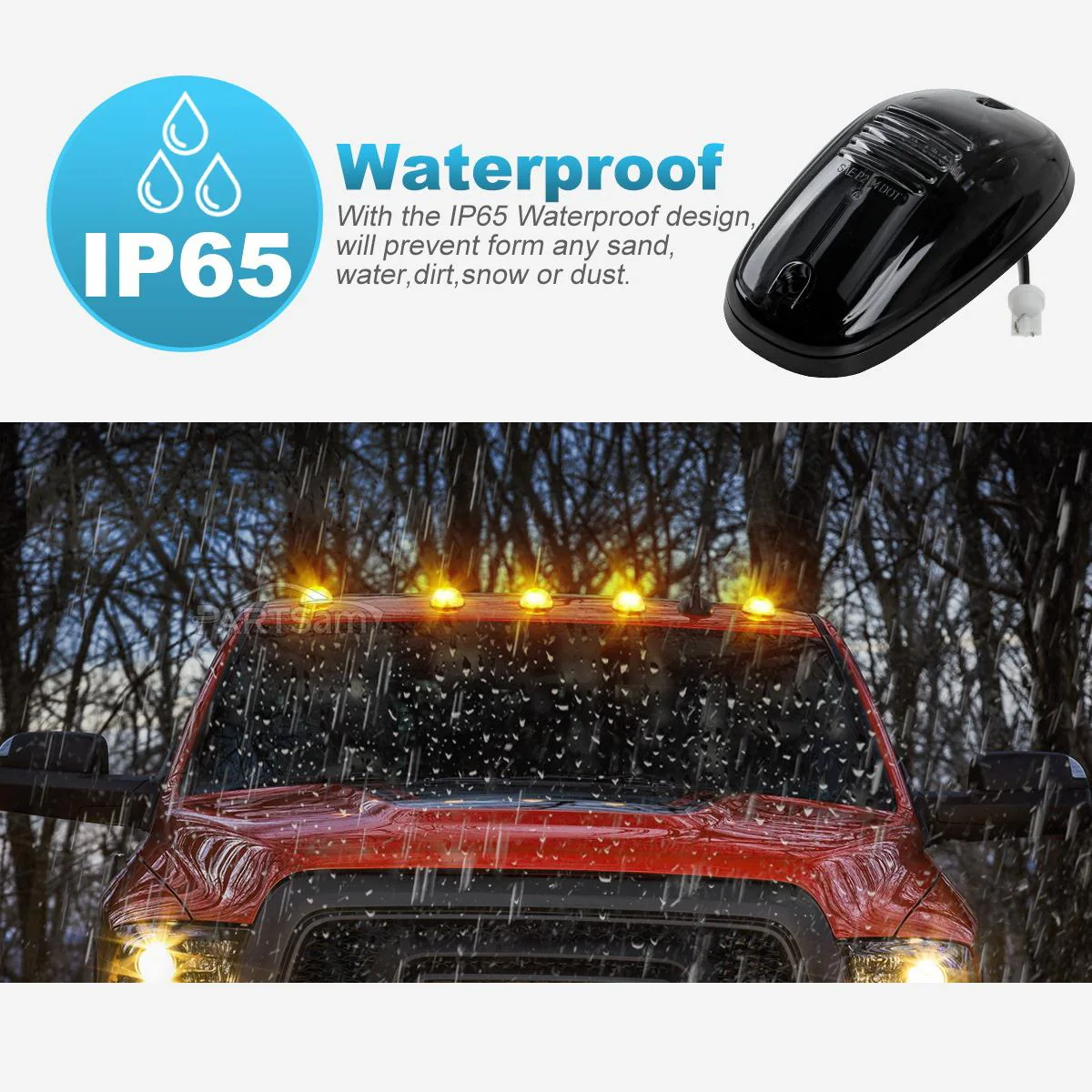 Partsam 5X Amber 24 LED Smoke Cab Roof Running Top Marker Lights 264146BK Assembly Wire Harness Replacement for 1500 2500 3500 4500 5500 2003-2018 Pickup Trucks - Image 4