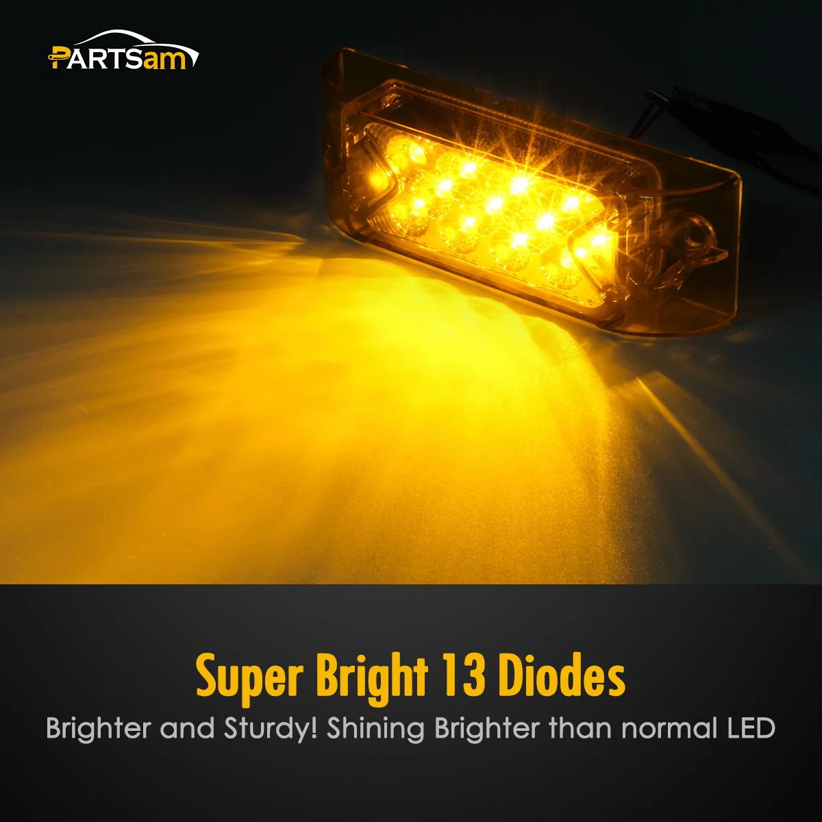 Partsam Amber Lens 2" x 6" rectangular 13 diode LED marker light w/reflector Surface Mount, Multi Faceted 6x2 Rectangle Led Truck and Trailer Side Marker and Clearance Lights (Pack of 10) - Image 3