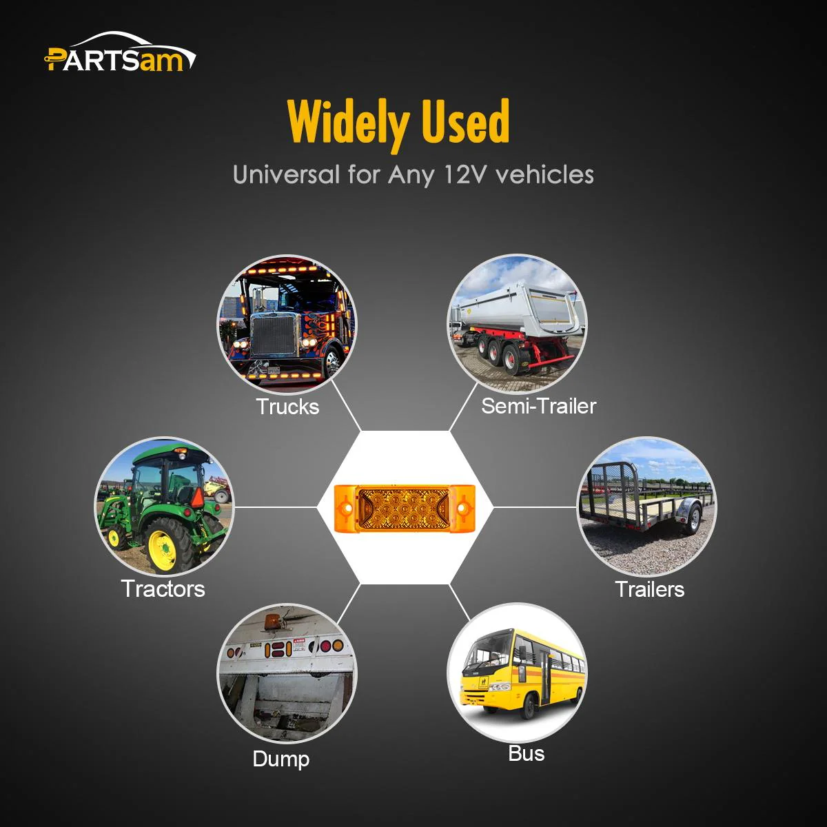 Partsam Amber Lens 2" x 6" rectangular 13 diode LED marker light w/reflector Surface Mount, Multi Faceted 6x2 Rectangle Led Truck and Trailer Side Marker and Clearance Lights (Pack of 10) - Image 7