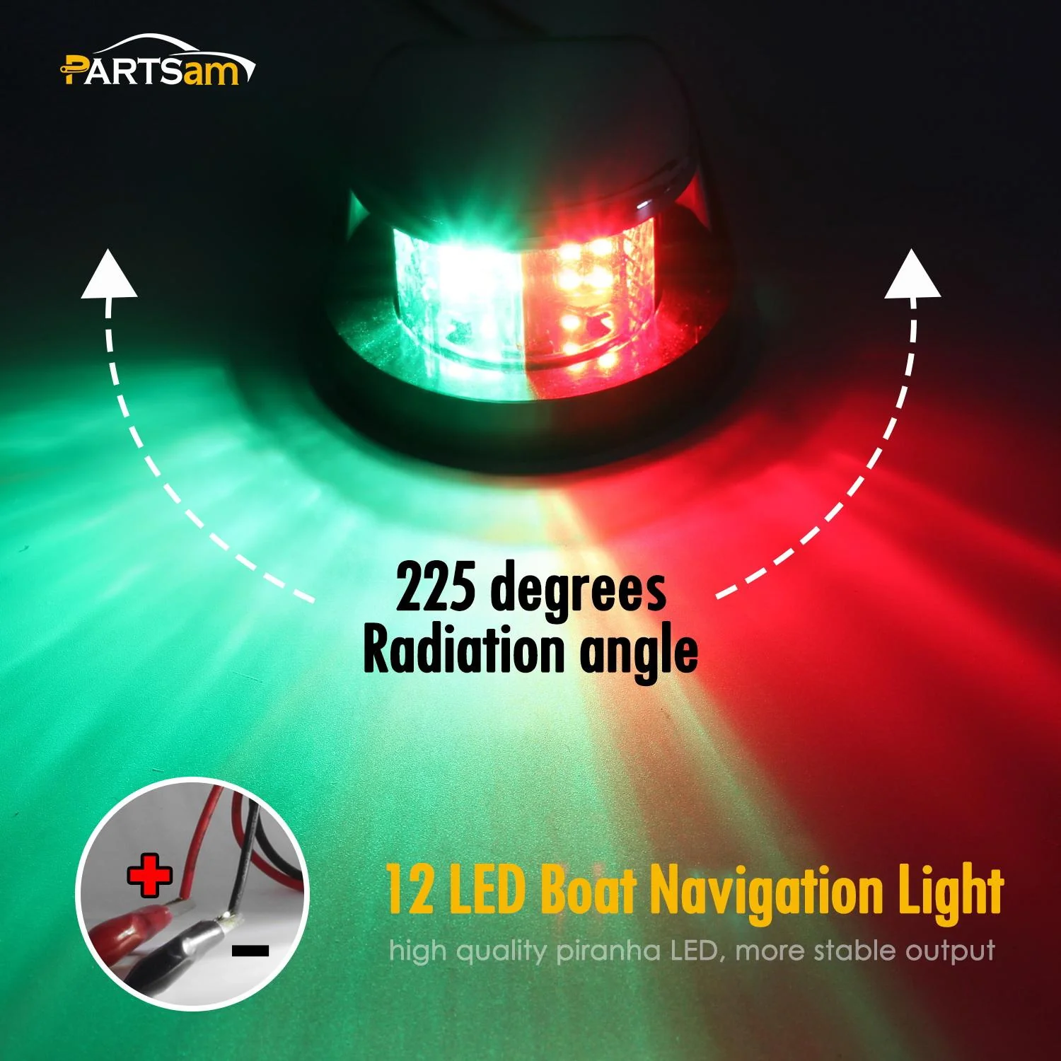 Partsam Boat Marine LED Navigation Lights Lamps 12 LED, Red and Green LED Boat Front Light to Small Boat and Pontoon Yacht Skeeter - Image 6