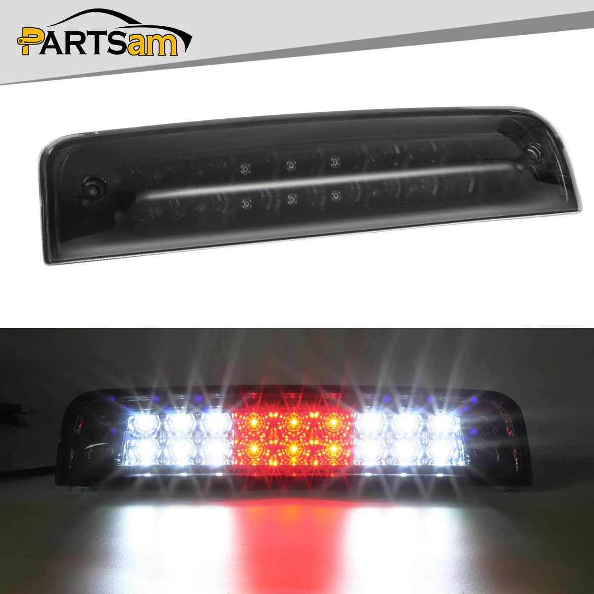 Partsam High Mount 3rd Third Brake Light Replacement For Dodge Ram 2009-2017 1500 2500 3500 Red/White 27 LED Rear Cab Roof Center Mount Tail Cargo Lights Lamps Smoke Lens Black Housing Waterproof - Image 3