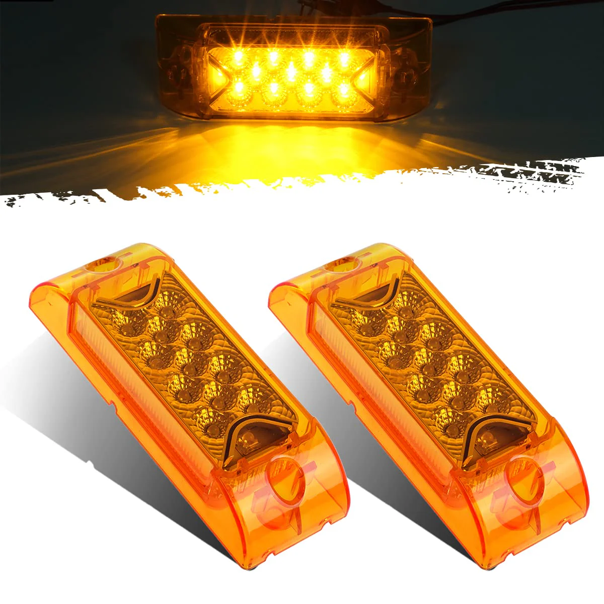Partsam PAIR 6inch Amber LED Reflective Rectangle Clearance Side Marker Light Trailer 13LED, 6x2 trailer lights, Faceted led marker lights - Image 13