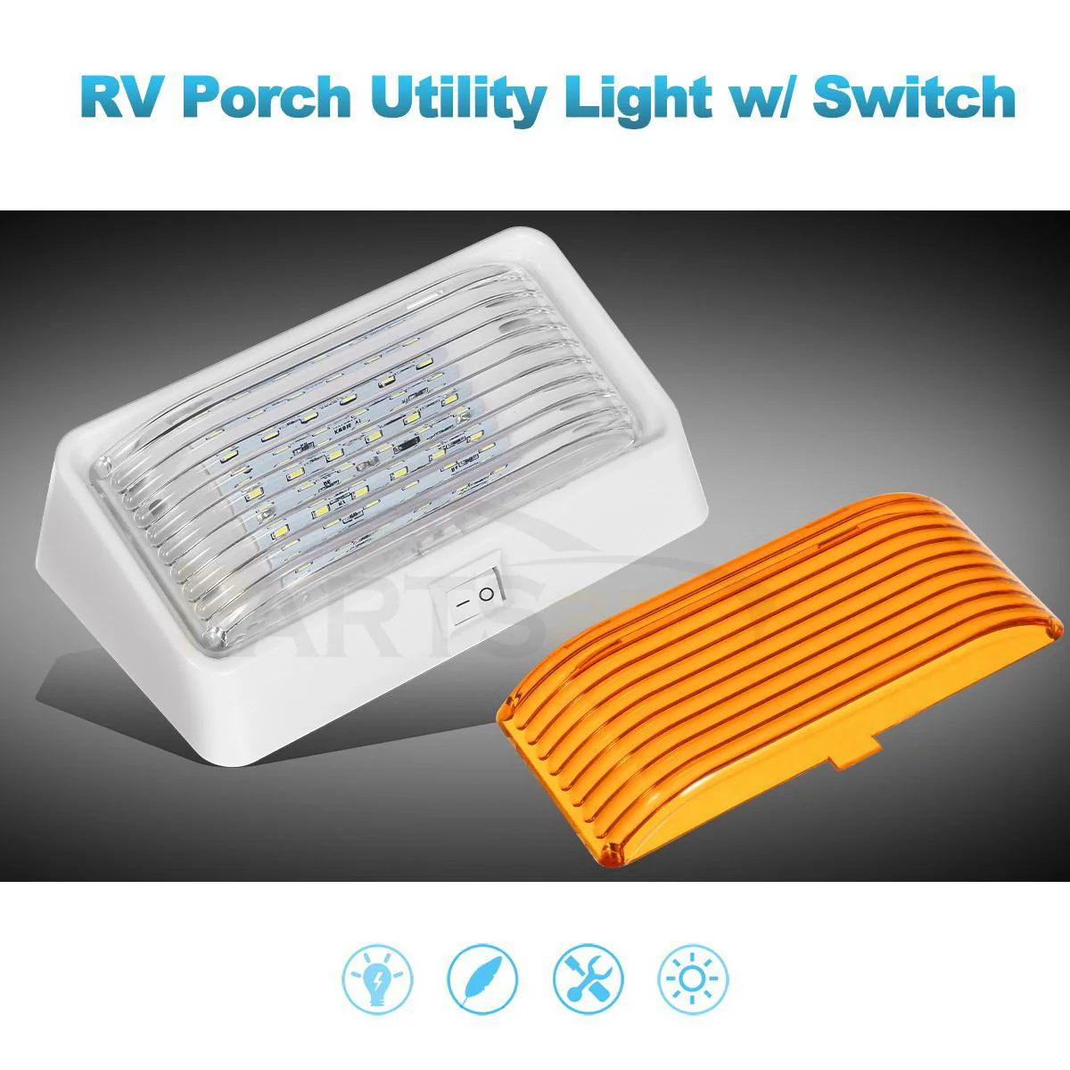 Partsam Rectangle LED RV Porch Light Exterior Utility Light 12v Lighting Fixture Replacement Light with On/Off Switch for RVs, Trailers, Campers, 5th Wheels w/Snap-on Clear and Amber Lenses - Image 3