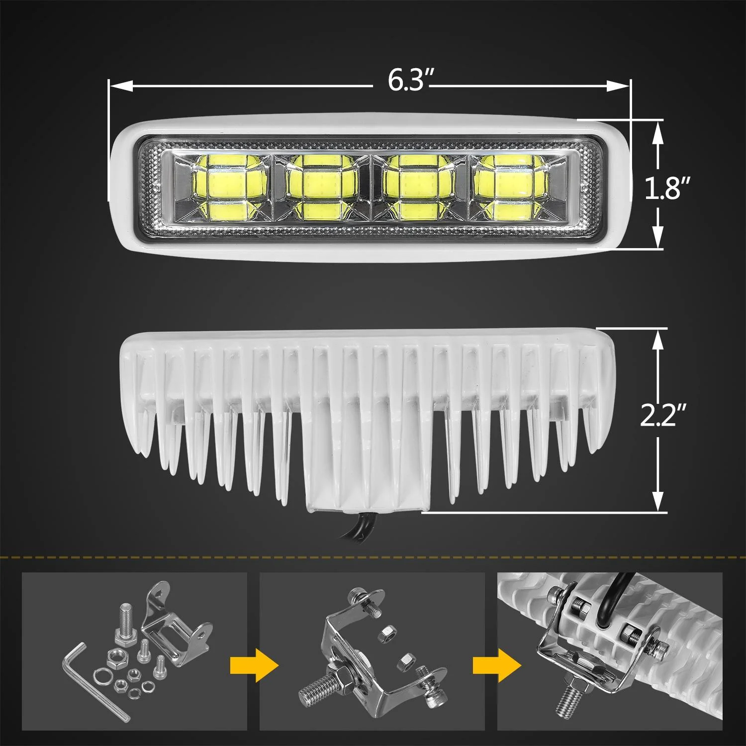 Partsam Waterproof Led Boat Lights White Beam 6.3 inch 36W IP67 Waterproof Deck Dock Marine Light 4000LMS 150¡ãFlood Light 12/24V Light Bar Aluminum Housing w/180¡ãAdjustable Mounting Bracket(2pcs) - Image 6